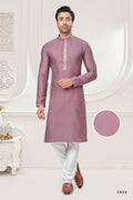 Functional Designer Men's Light Purple Jacquard Kurta With Pant - Rudra