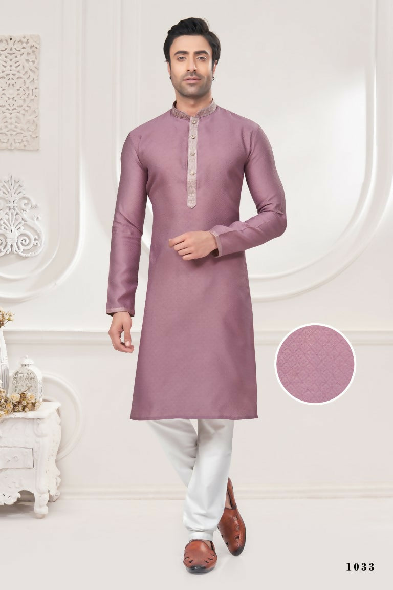 Functional Designer Men's Light Purple Jacquard Kurta With Pant - Rudra