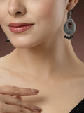 NVR Women's Silver-Plated Artificial Beads German Silver Oxidised Chandbali Earrings
