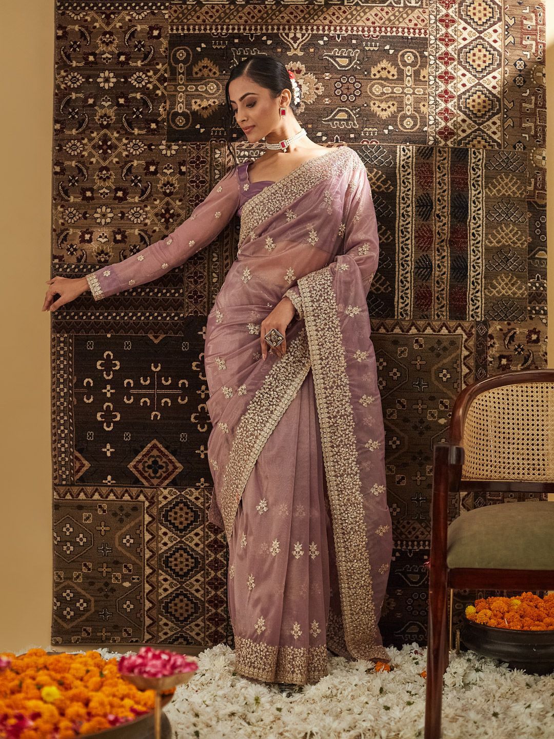 kasee Floral Zardozi Supernet Saree