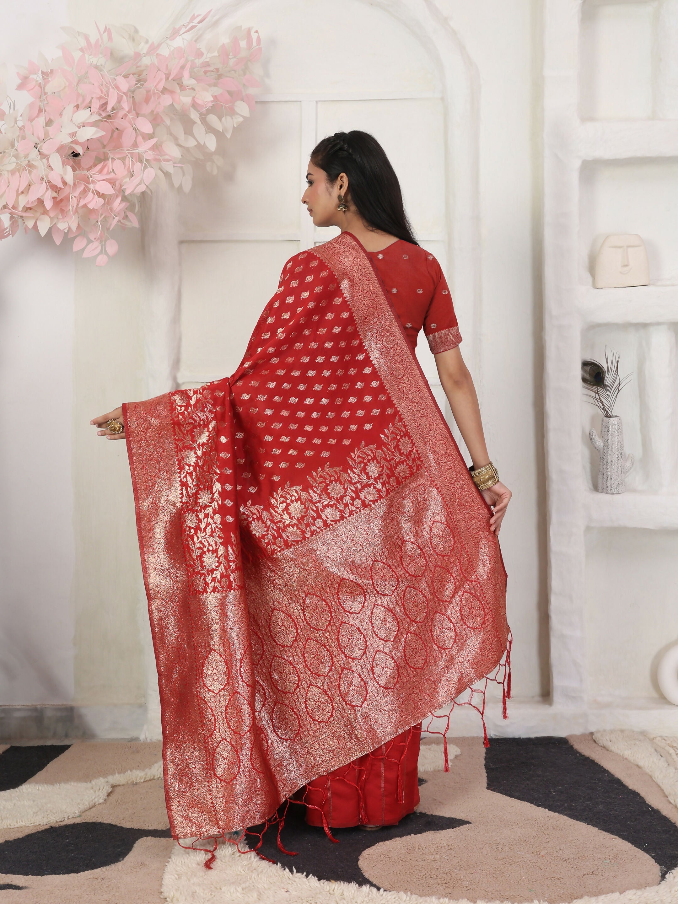 Shree Shyam Fashion Lichi Silk Red Saree