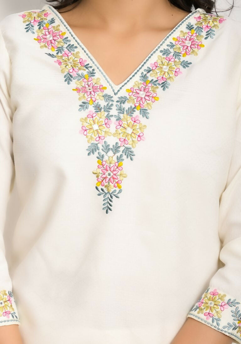 Festive Wear Ethnic White viscose blend Stitched Suit With Dupatta - Tanisha