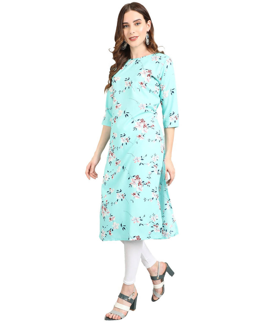 Vamika Sky Blue French Crepe Printed Party Wear/Casual Wear Kurti