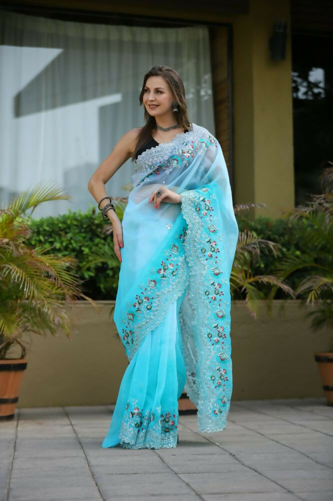 Vamsee Sanyogita Sanyogita - Sky Organza Saree