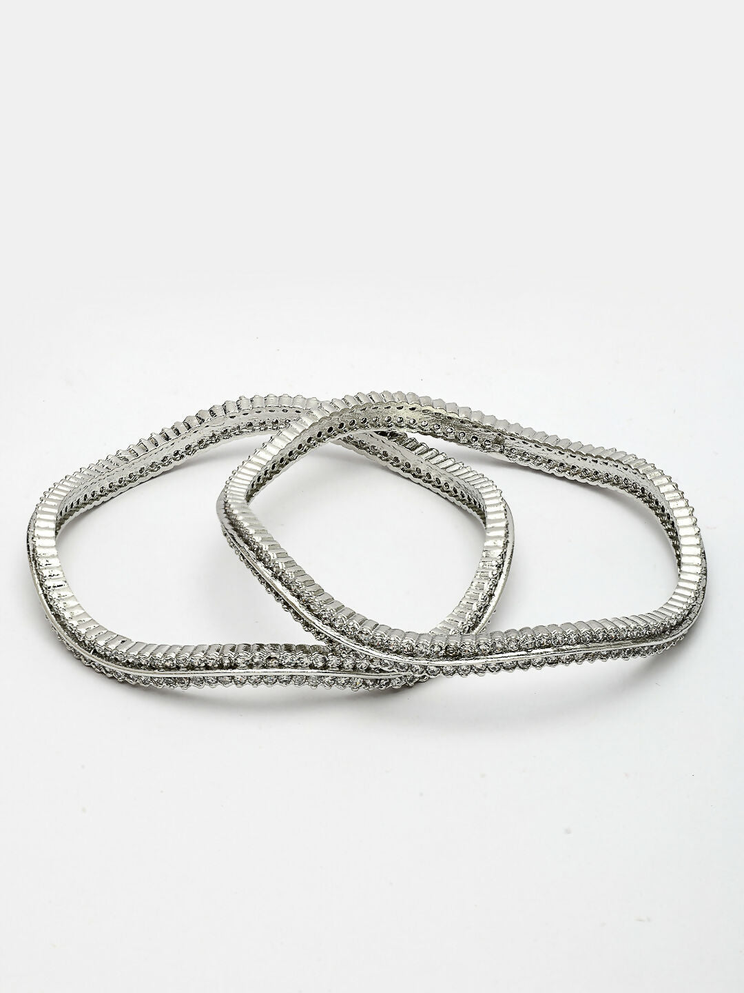 NVR Women's Set of 2 Silver-Plated American Diamond Studded Bangles