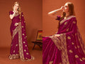 PR Fashion Wine Fendi Two Tone Silk Heavy Zari Embroidery Work With Zircon Work Saree