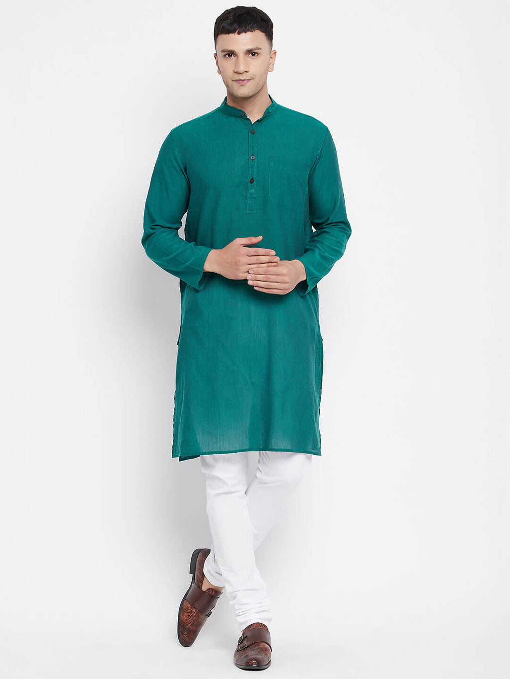 Even Apparels Green Rayon Men's Kurta With Band Collar