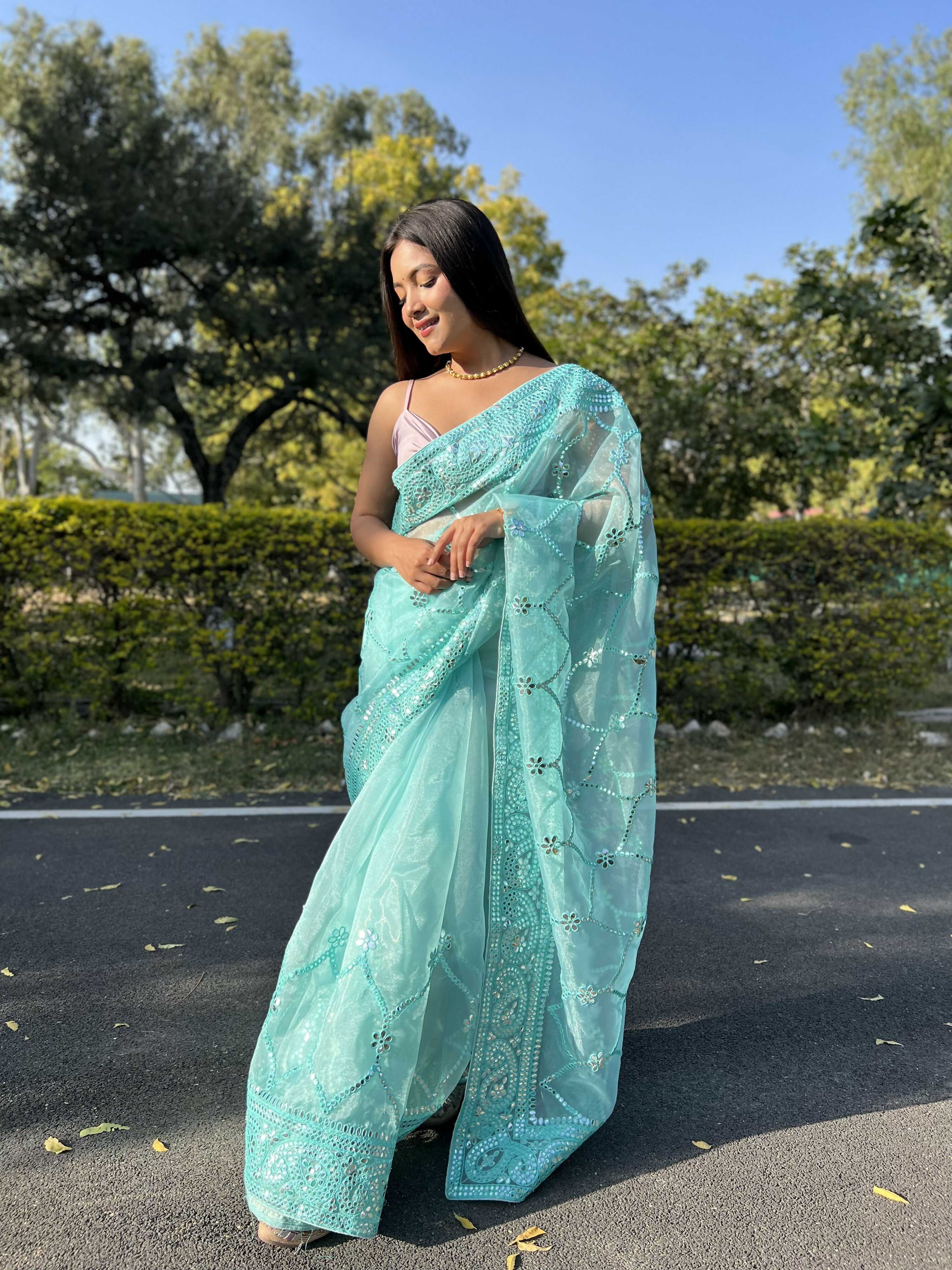 Vamsee Naina Blue Organza Saree