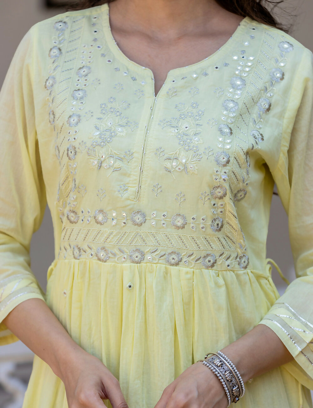Kaajh Women's Yellow Embroidered Ethnic Dress