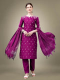 Jyoti Fashion Women's Purple Cotton Blend Embroidery & Sequence work Kurta with Trouser & Dupatta