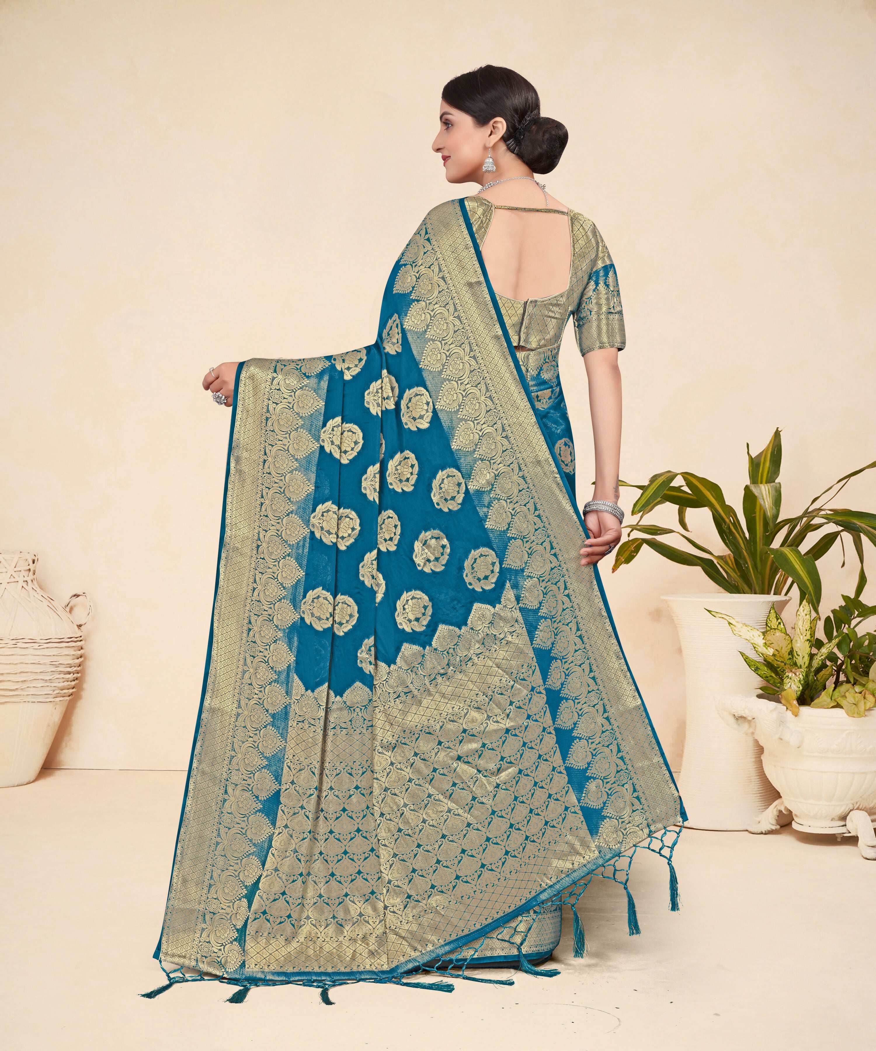 Teal Blue Viscose Weaving Designer Saree - Vandini