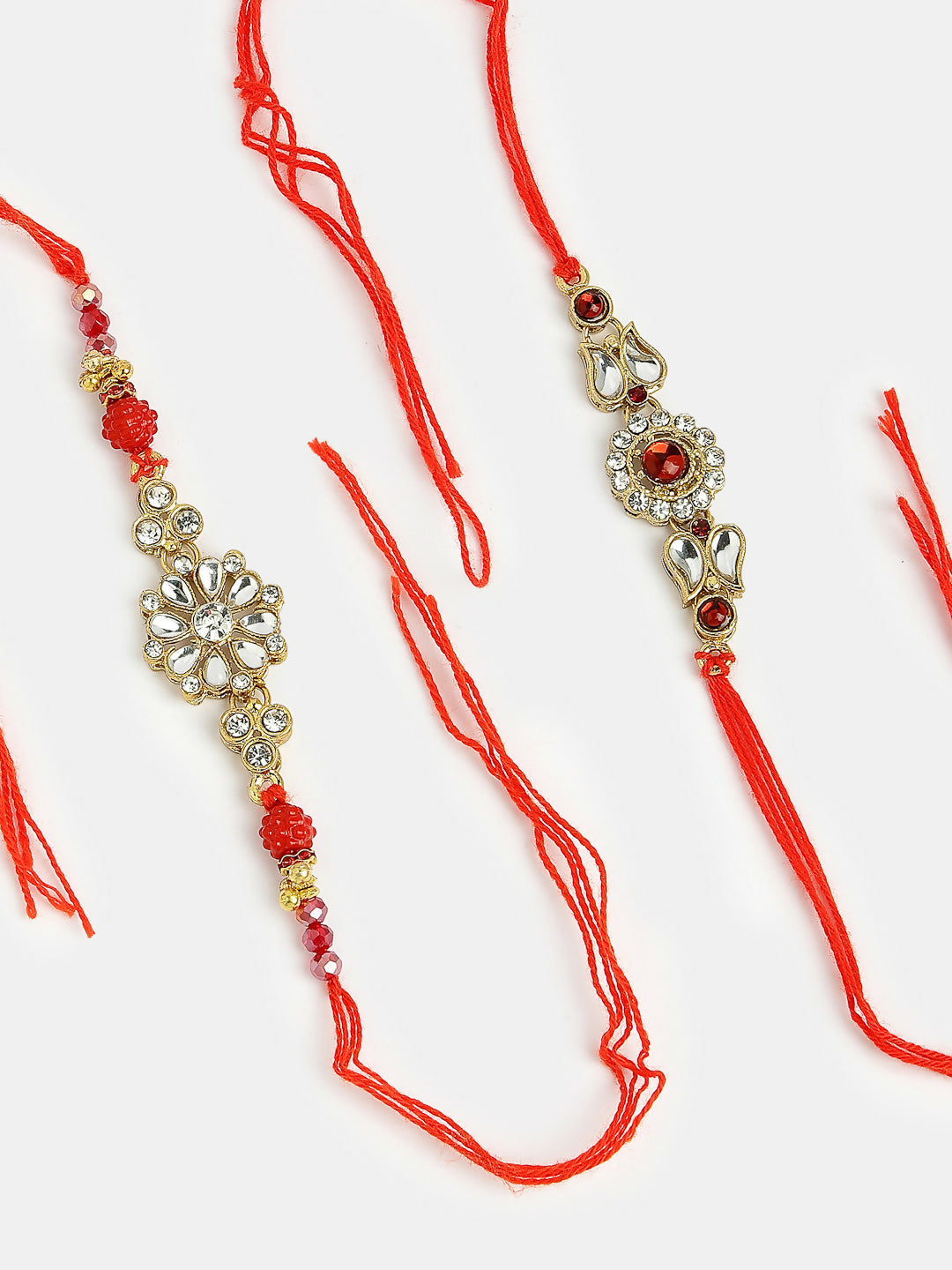 NVR Men Set of 2 Gold-Toned Stone-Studded Rakhi With Roli Chawal & Chocolate