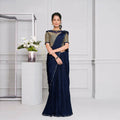 Navy Blue Lycra Cord And Sequins Embriodery Saree - Mohmanthan Izzara