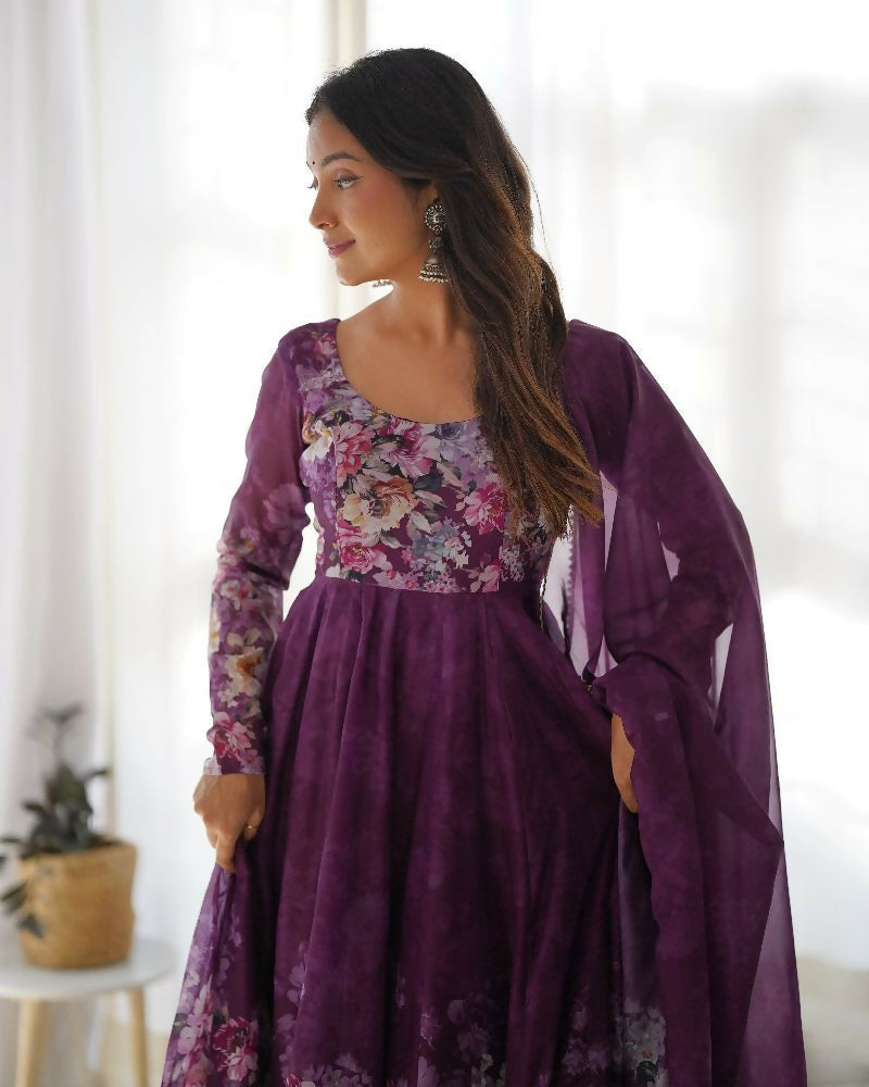 Joban Fashion Wine Kurta Set Organza Sequin Embroidery Work