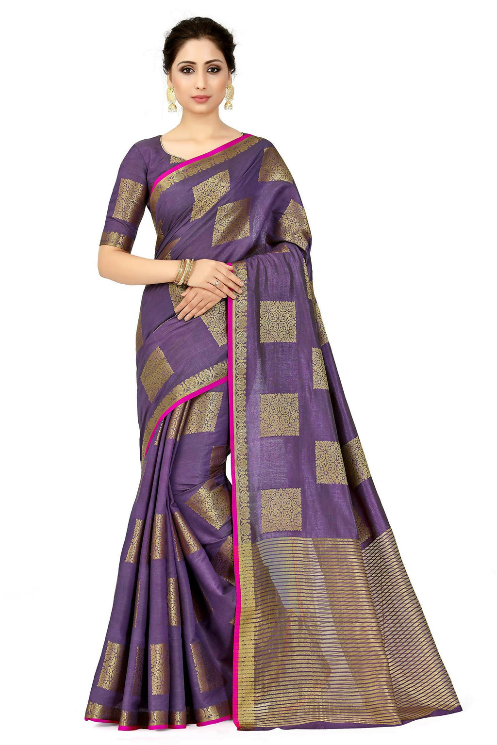 Mimosa Women's Kanchipuram Tussar Silk Purple Saree