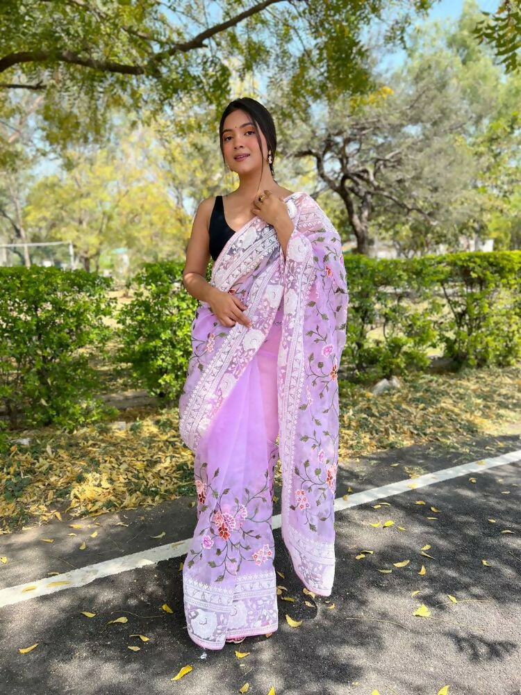 Vamsee Foolwarii Lavender Organza Saree