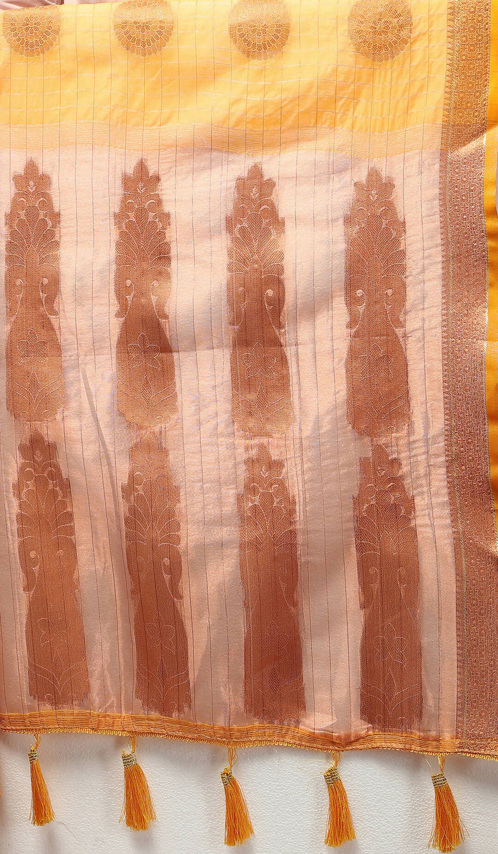 Lorenvalley Fashion Orange Cotton with Woven Design Zari Weaving Saree