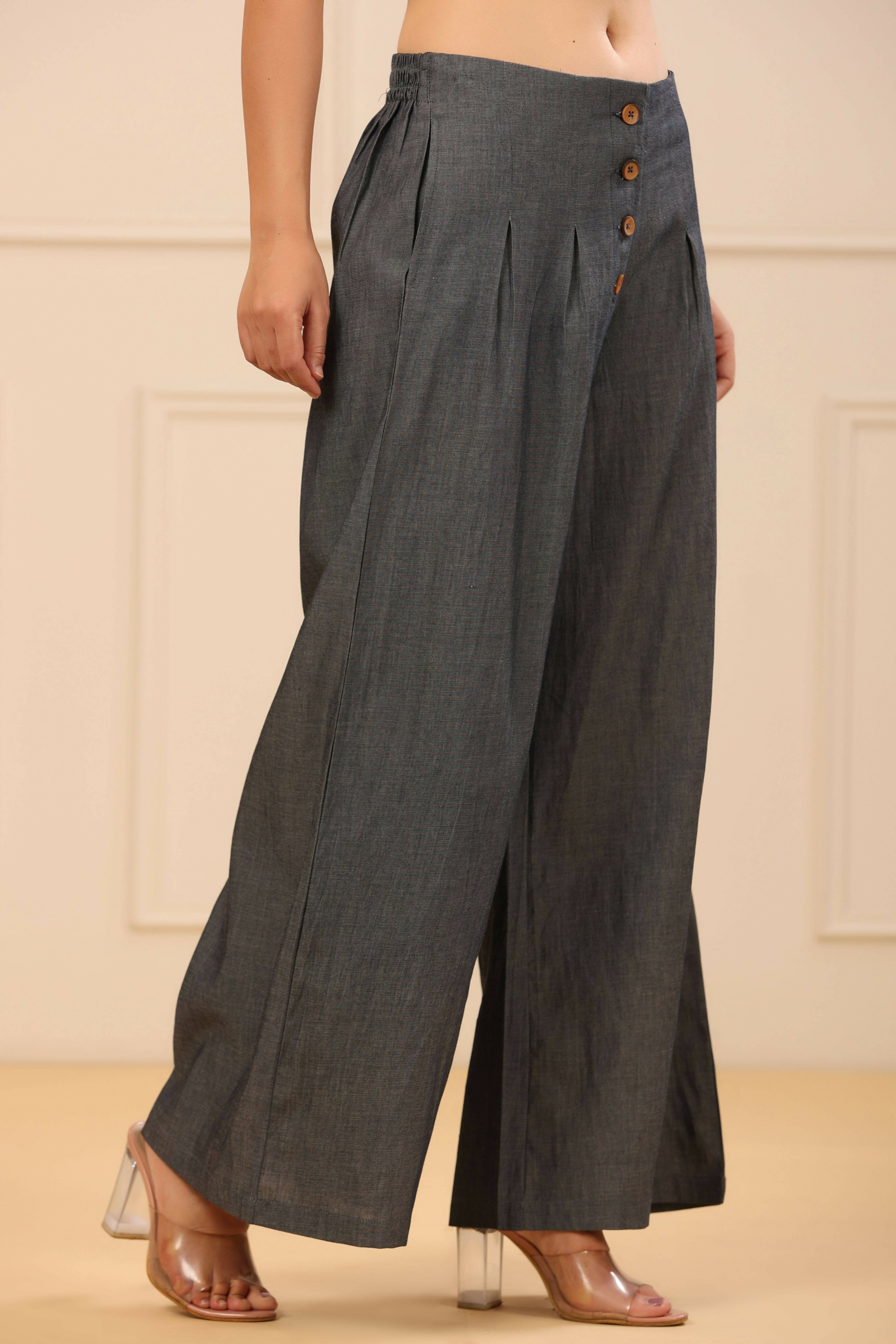 Juniper Women's Grey Denim Solid Flared Pant/Slim Pant