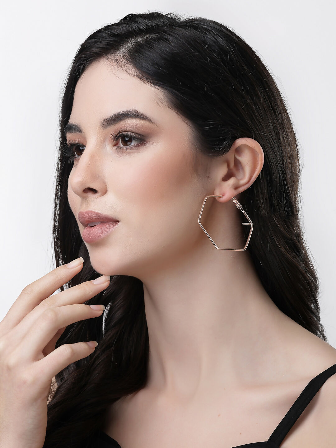 NVR Women Gold-Toned Geometric Hoop Earrings