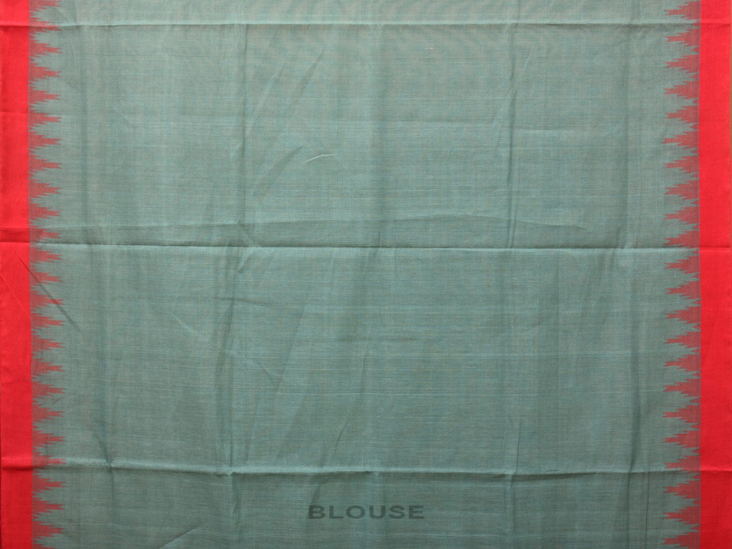 Sea Blue Khadi Cotton Handloom Plain Saree with Temple Border Design - Global Threads
