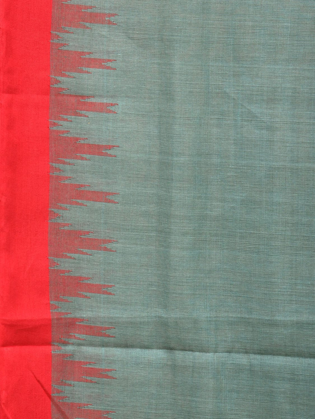 Sea Blue Khadi Cotton Handloom Plain Saree with Temple Border Design - Global Threads