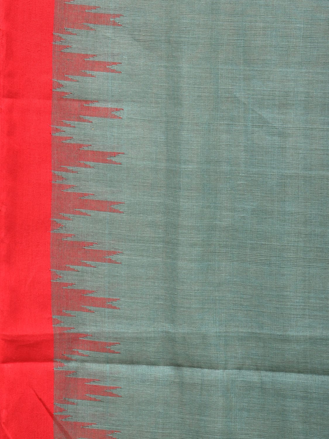 Sea Blue Khadi Cotton Handloom Plain Saree with Temple Border Design - Global Threads