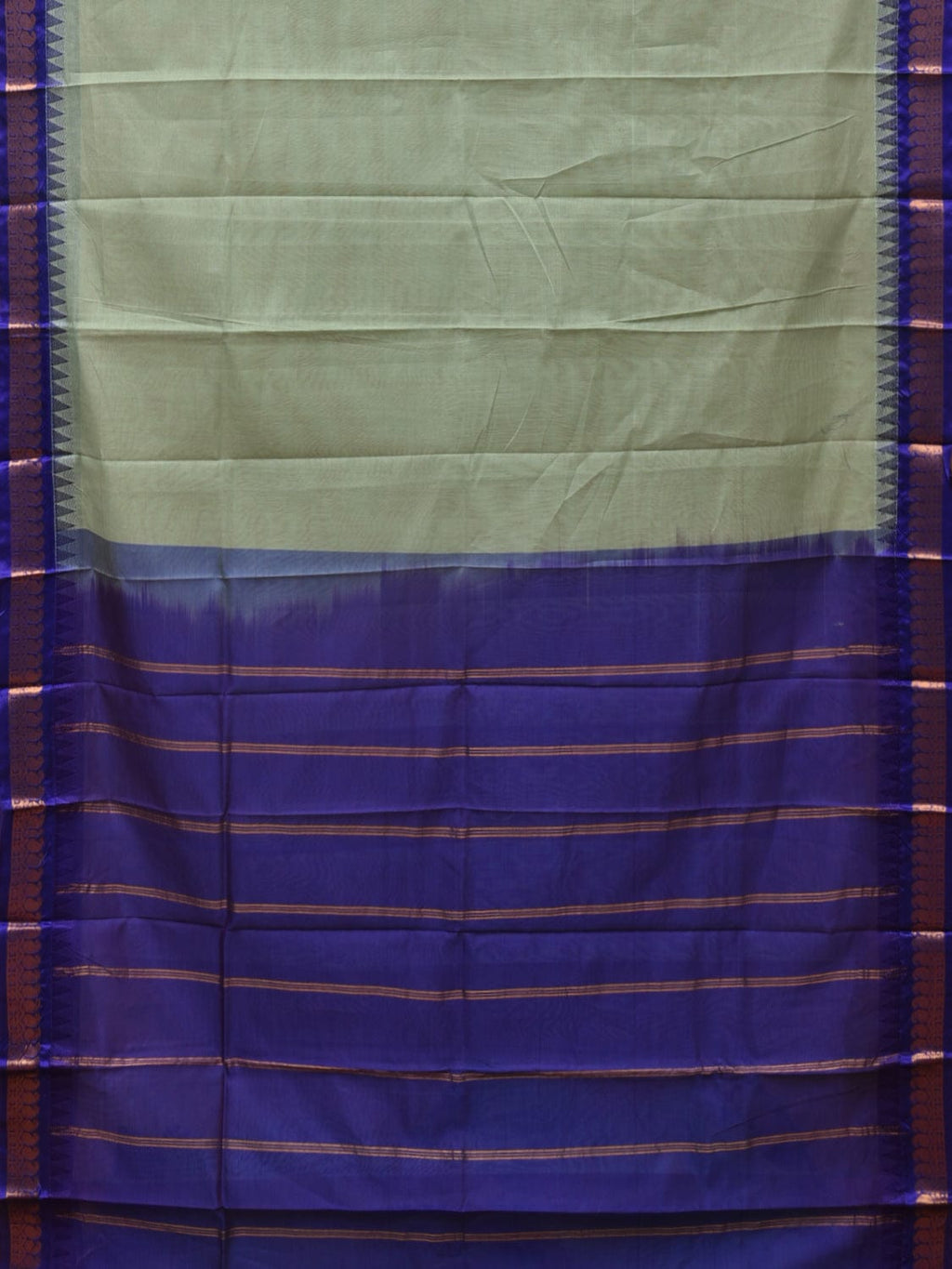 Sea Green and Dark Blue Gadwal Cotton Plain Saree with Small Border Design No Blouse - Global Threads
