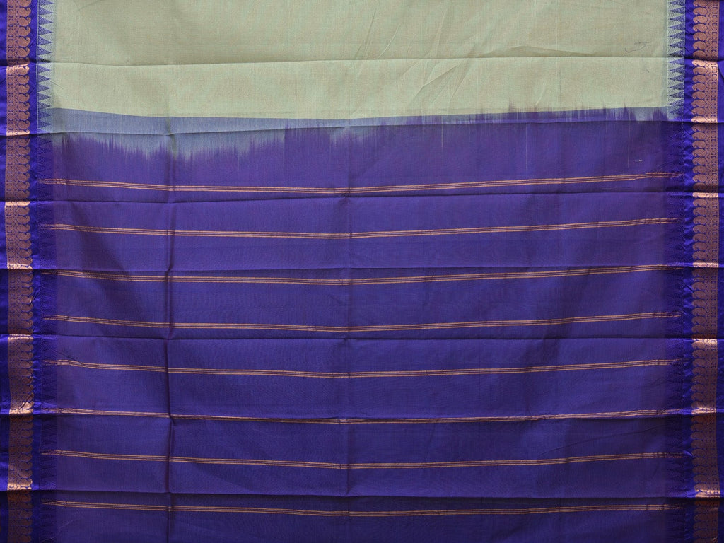 Sea Green and Dark Blue Gadwal Cotton Plain Saree with Small Border Design No Blouse - Global Threads