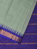 Sea Green and Dark Blue Gadwal Cotton Plain Saree with Small Border Design No Blouse - Global Threads