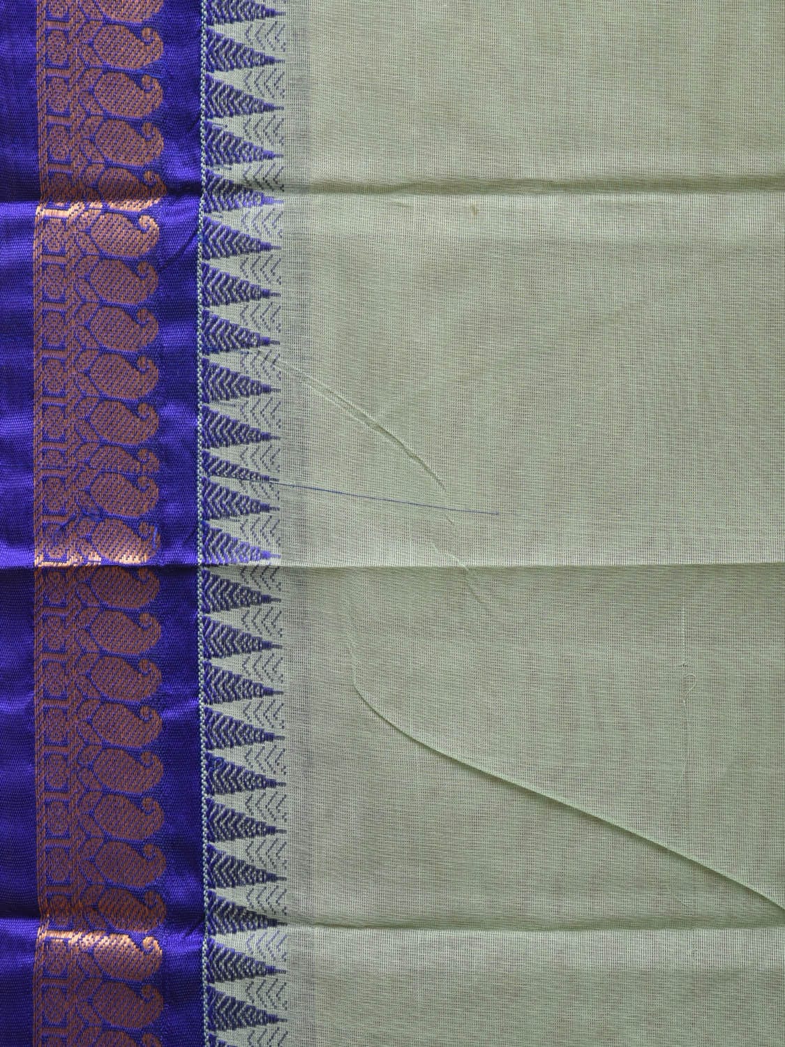 Sea Green and Dark Blue Gadwal Cotton Plain Saree with Small Border Design No Blouse - Global Threads