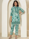 Yufta Sea Green Cotton Schiffli Co-Ord Set With Lace Detailing
