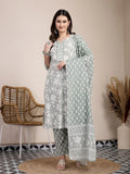 Yufta Sea Green Ethnic Motifs Print Straight Kurta Trouser Dupatta Set