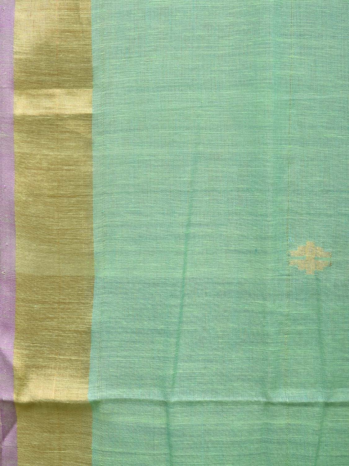 Sea Green Khadi Cotton Handloom Saree with Birds Pallu Design - Global Threads