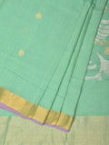Sea Green Khadi Cotton Handloom Saree with Birds Pallu Design - Global Threads