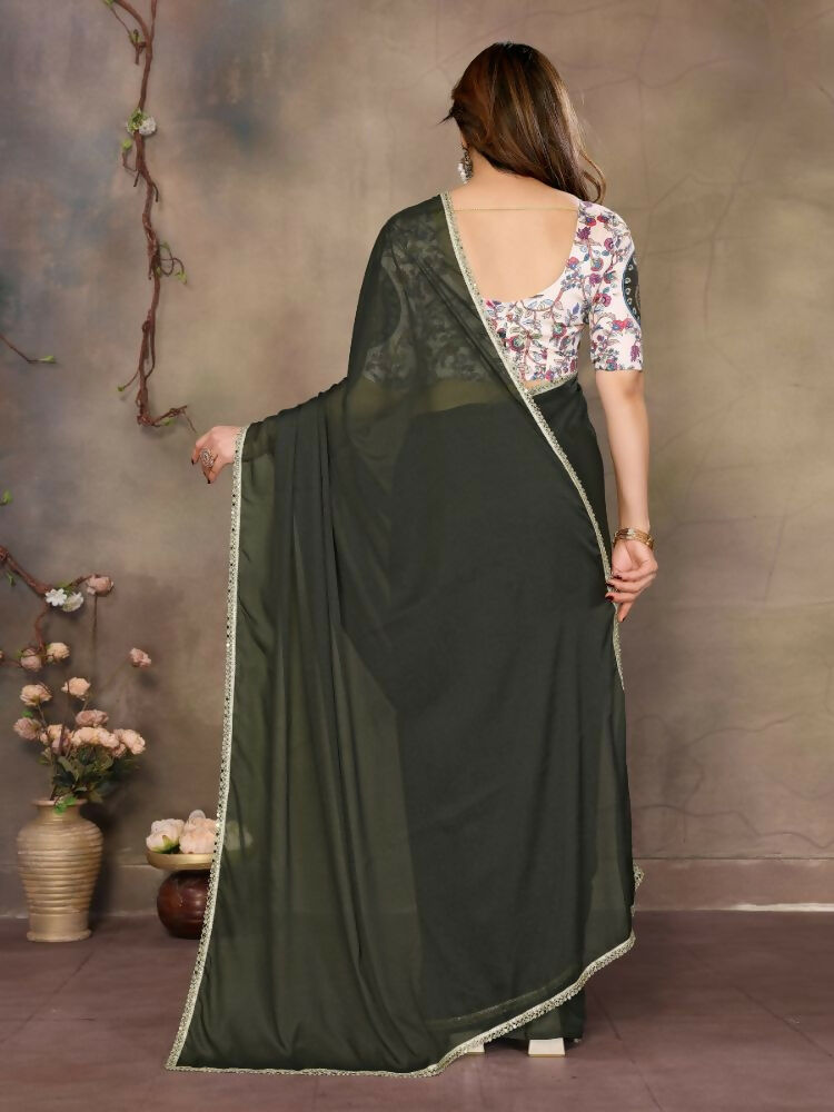 Partywear traditional Georgette Green Fancy Saree - Anbazaar