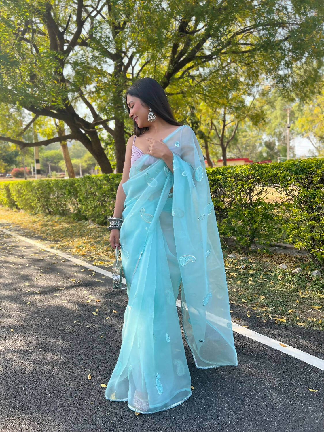 Vamsee Sky Blue Organza Saree