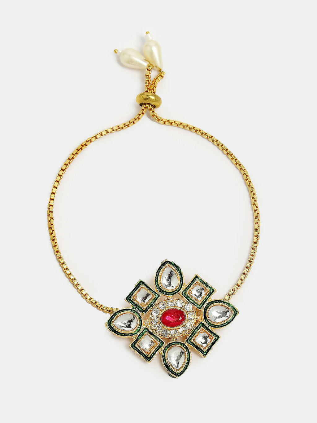 NVR Women & Men Set of 2 Gold Kundan-Studded Handcrafted Wraparound Rakhi Set With Roli Chawal