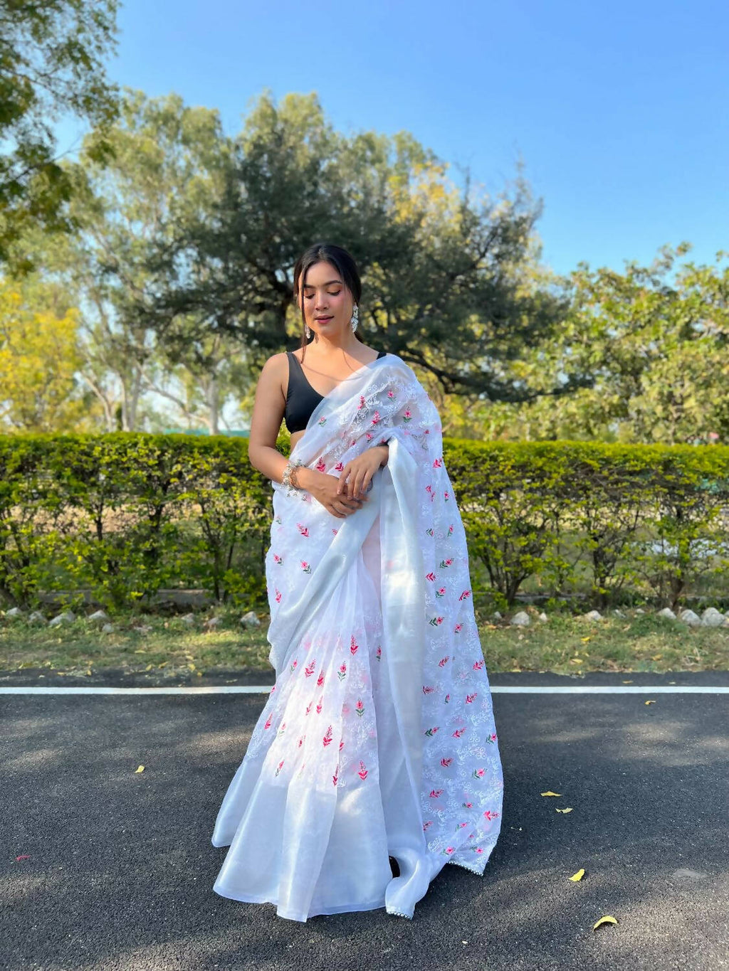 Vamsee White Organza Saree