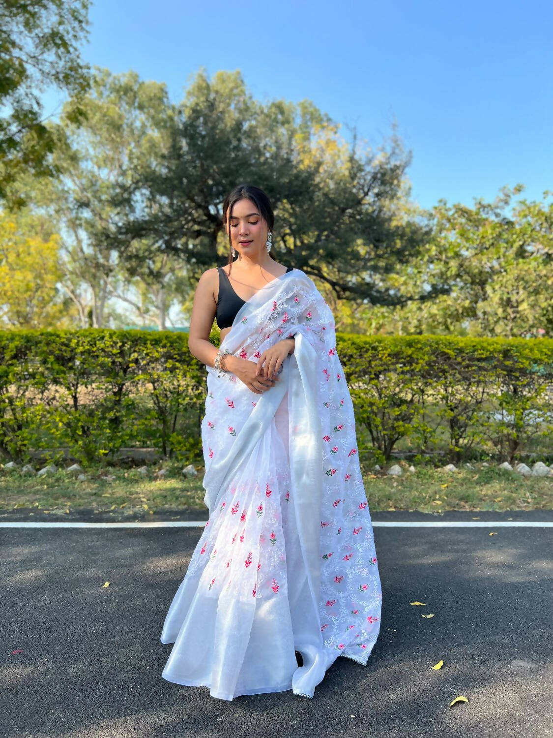 Vamsee White Organza Saree