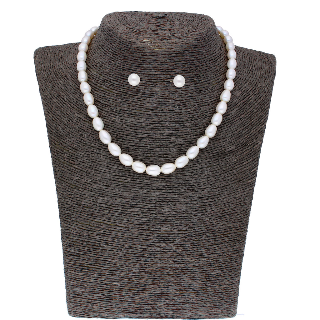 J Pearls 1 Line Oval Pearl Necklace - Real Pearl Jewelry
