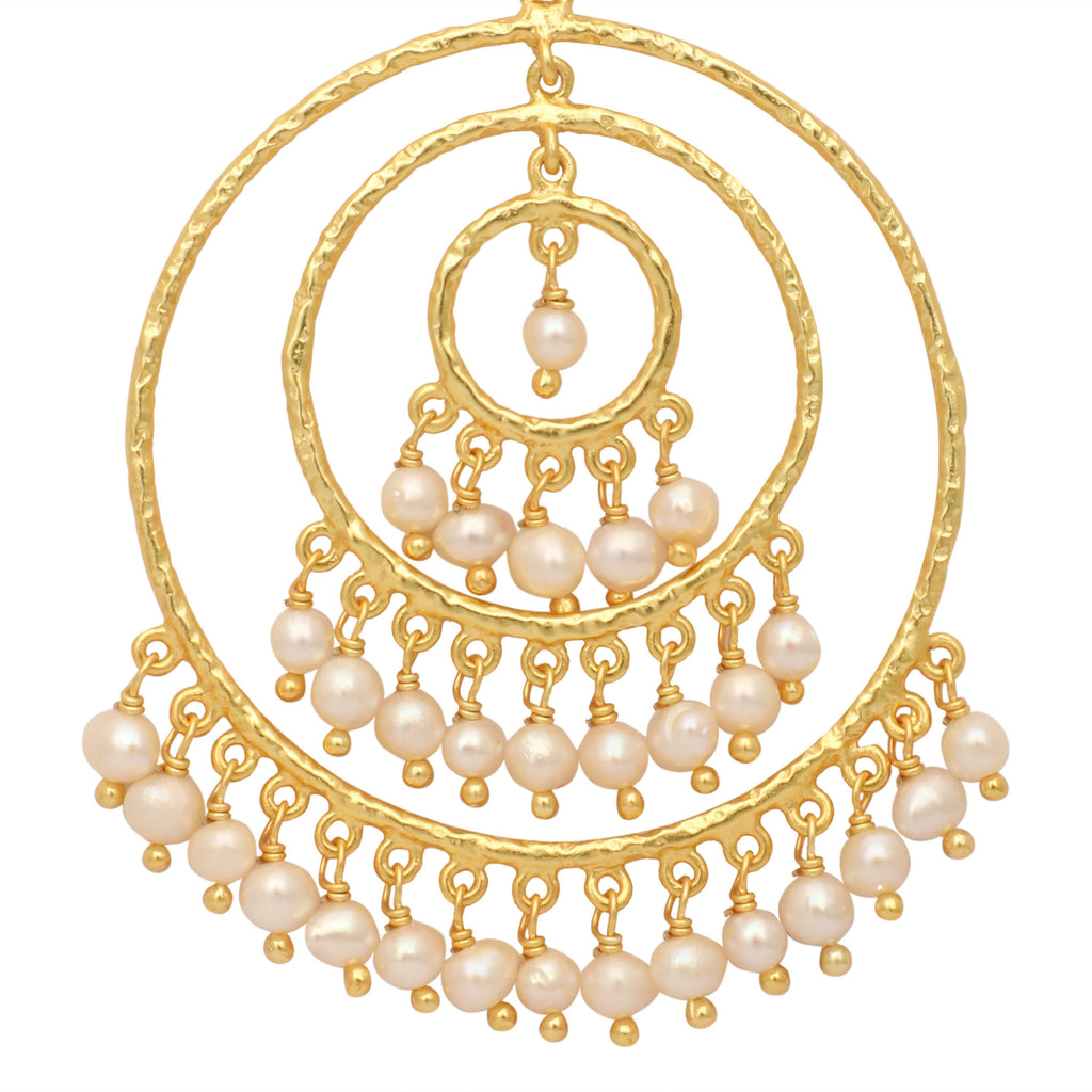 Nuyug 18k Triple Pearl Hoop Anti Tarnish Earrings