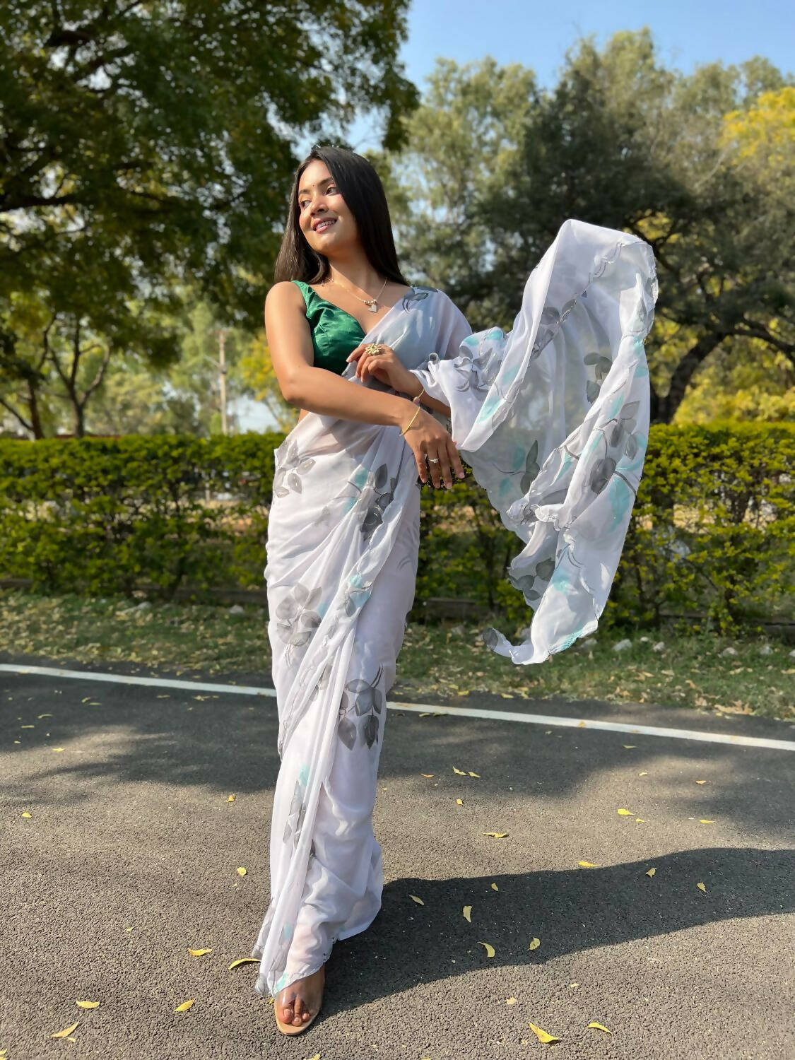 Vamsee Grey Chiffon Designer Saree