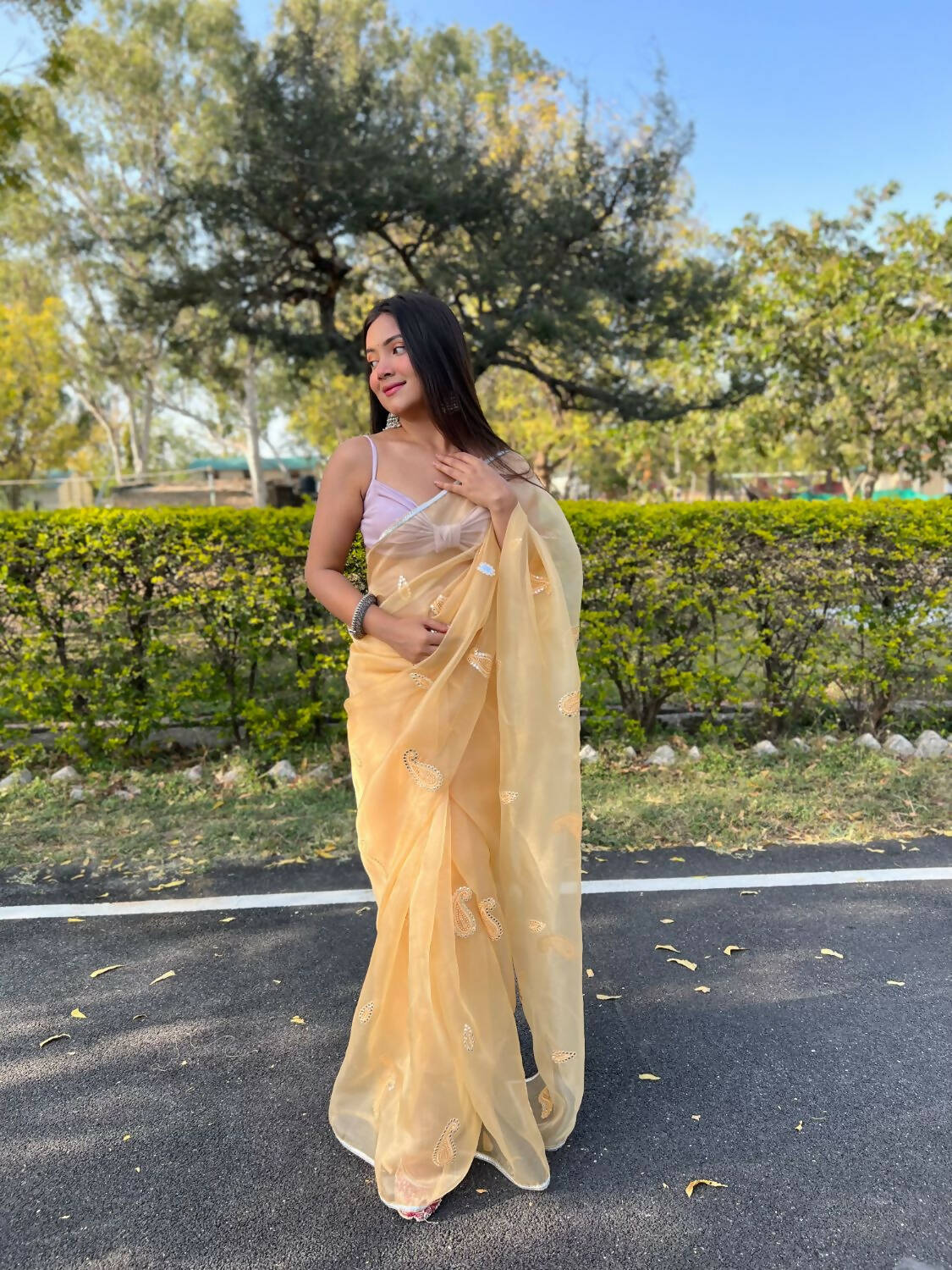 Vamsee Yellow Organza Saree