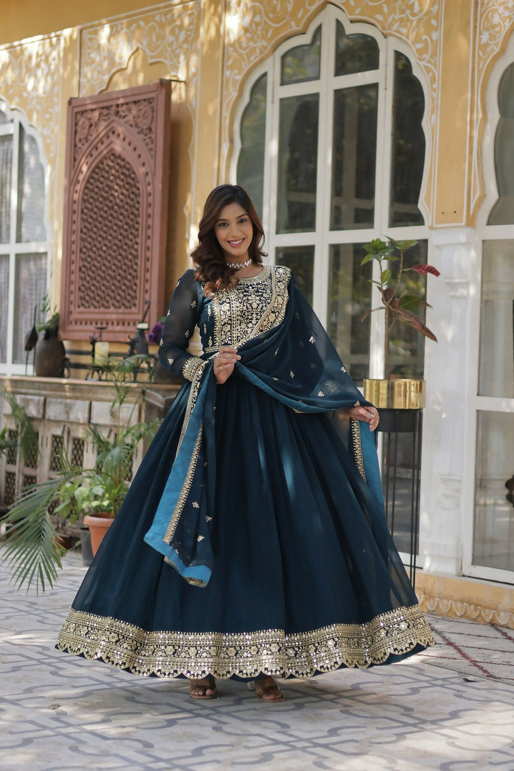 Joban Fashion Rama Georgette Sequence Embroidery Work Kurta Set