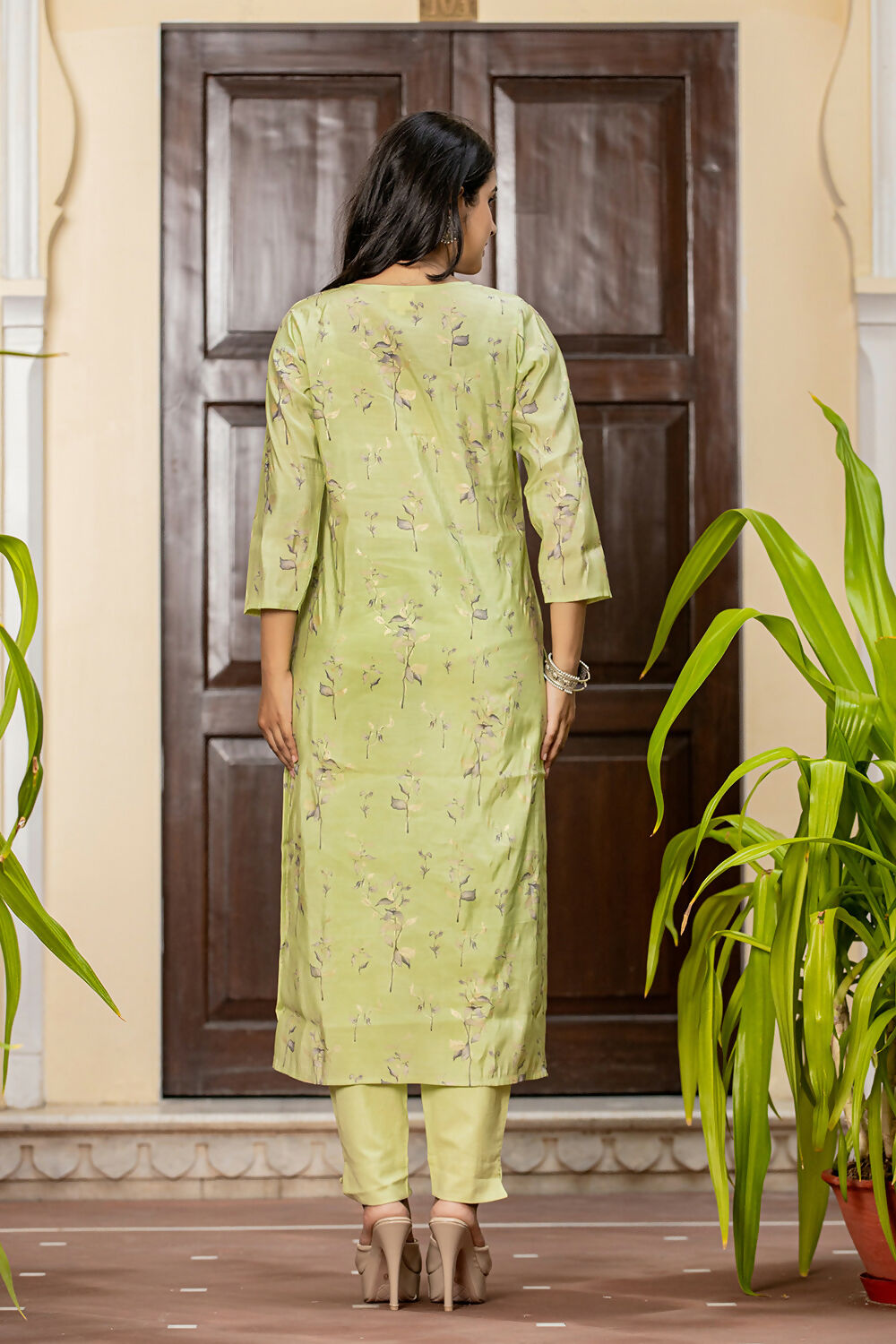 Kaajh Women's Green Printed Modal Silk Suit Set