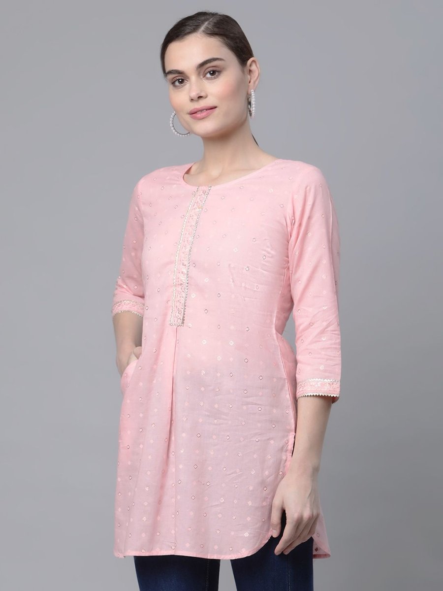 Ahalyaa Women Baby Pink Beautiful Pure Cotton Printed Tunic