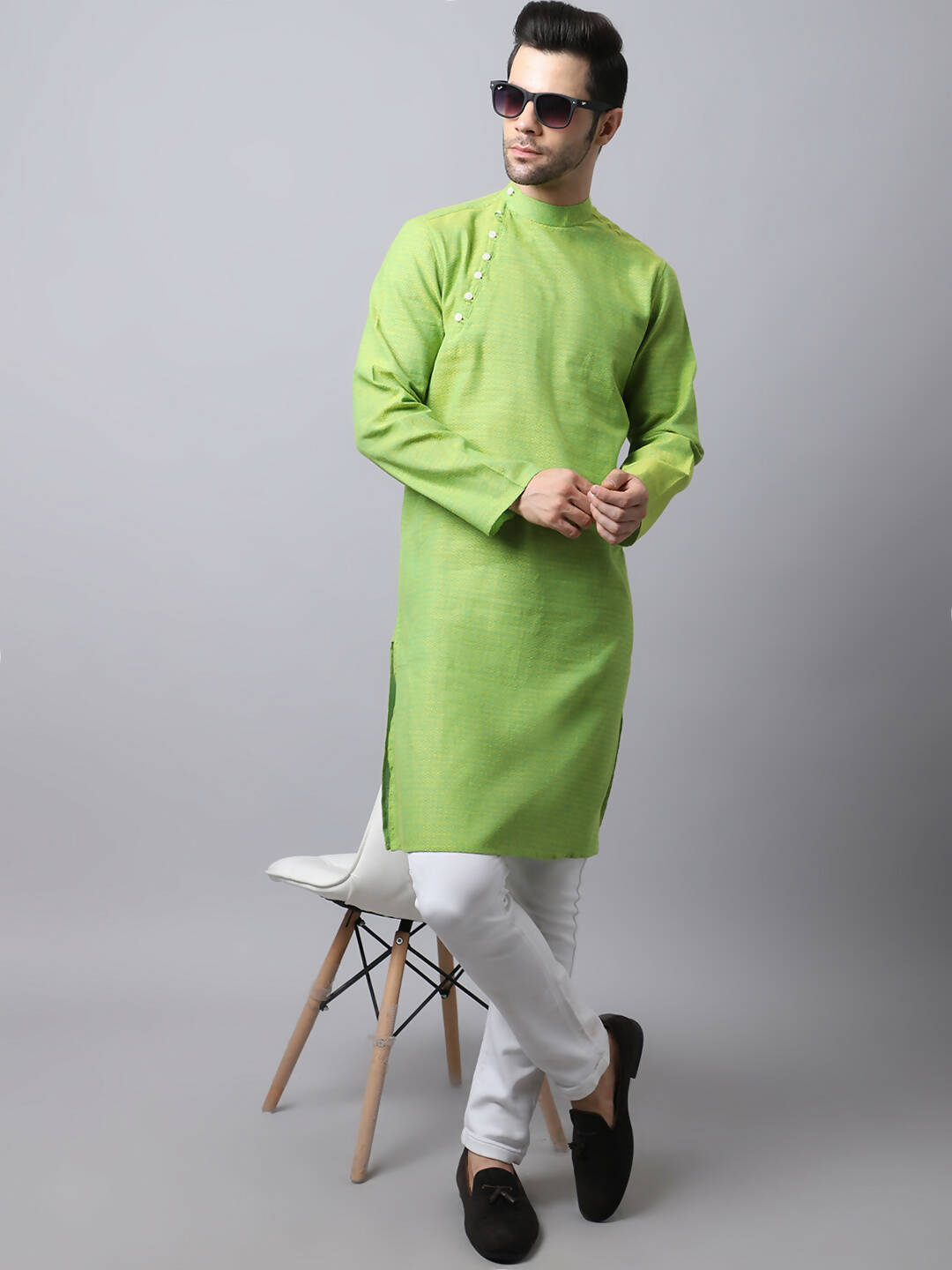 Even Apparels Green Pure Cotton Men's Kurta With Side Placket (SLD1193)
