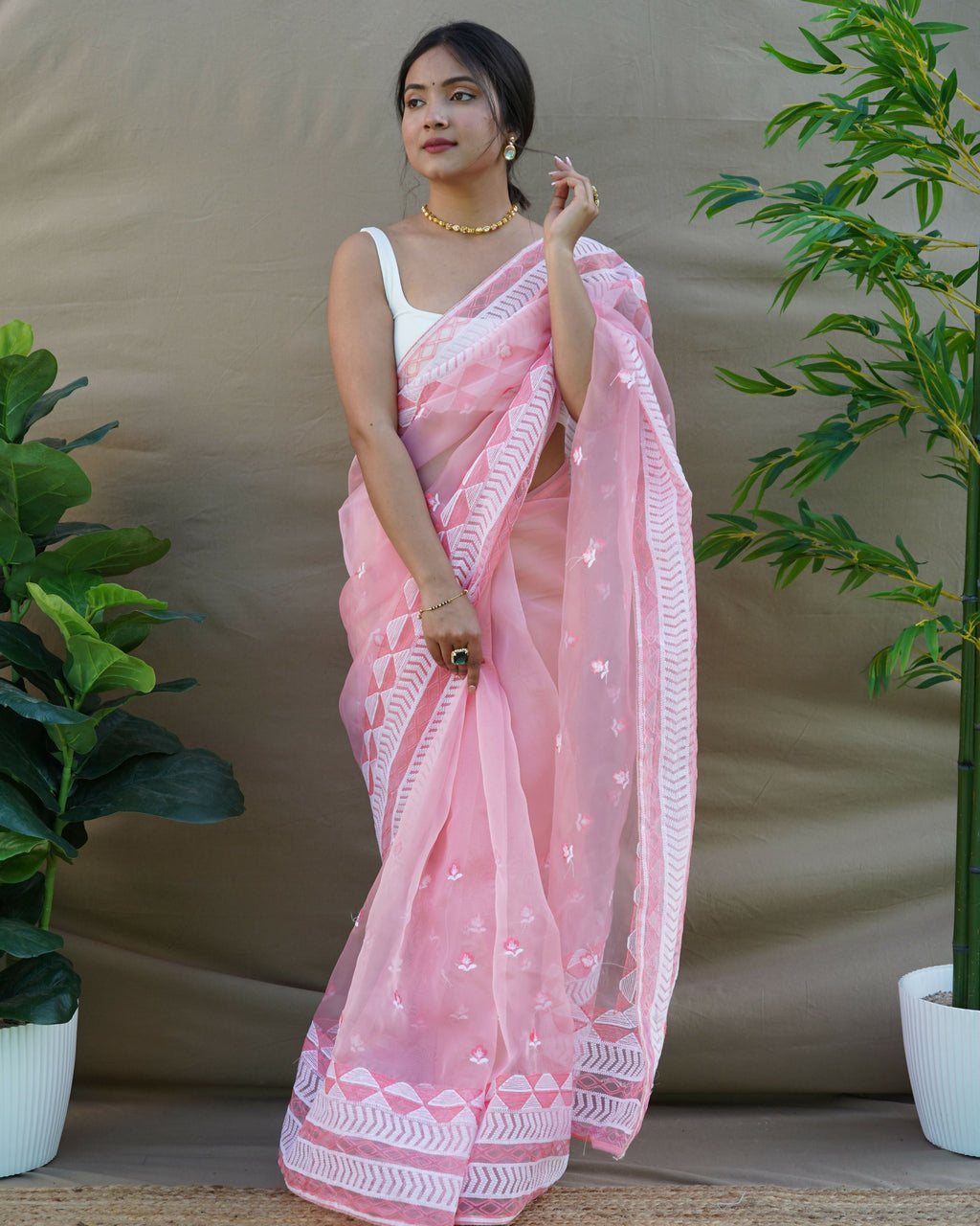 Vamsee Kamal Pink Organza Saree