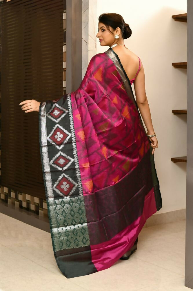 Joban Fashion Black & Pink Saree Kataan Ikkat
