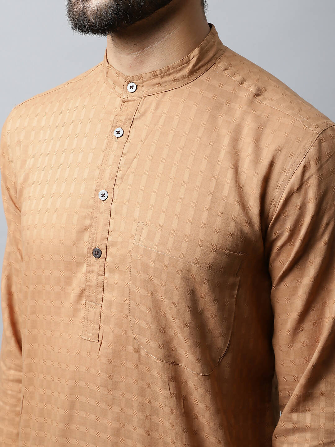 Even Apparels Brown Color Pure Cotton Men's Kurta With Band Collar (CHK1200)